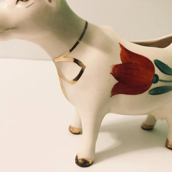 Vintage Ceramic Cow Creamer Red Tulip  Figurine 8 Inch Long - Picture 12 of 16